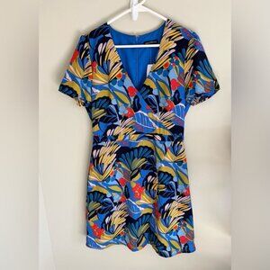 J Crew blue/multi bright colored chiffon dress sz 6 nwt
